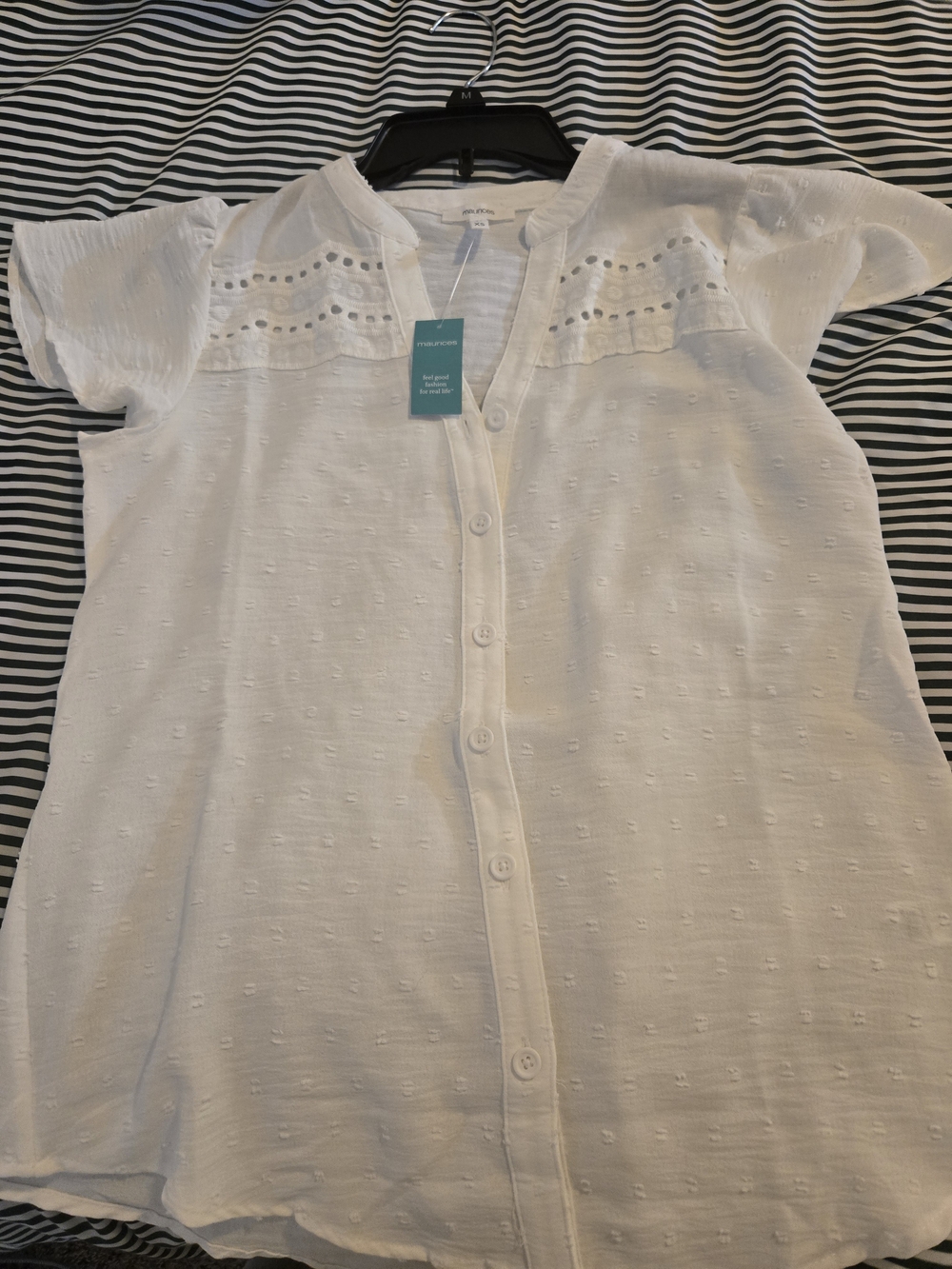 Maurices White Eyelet Yoke Button-Front Blouse